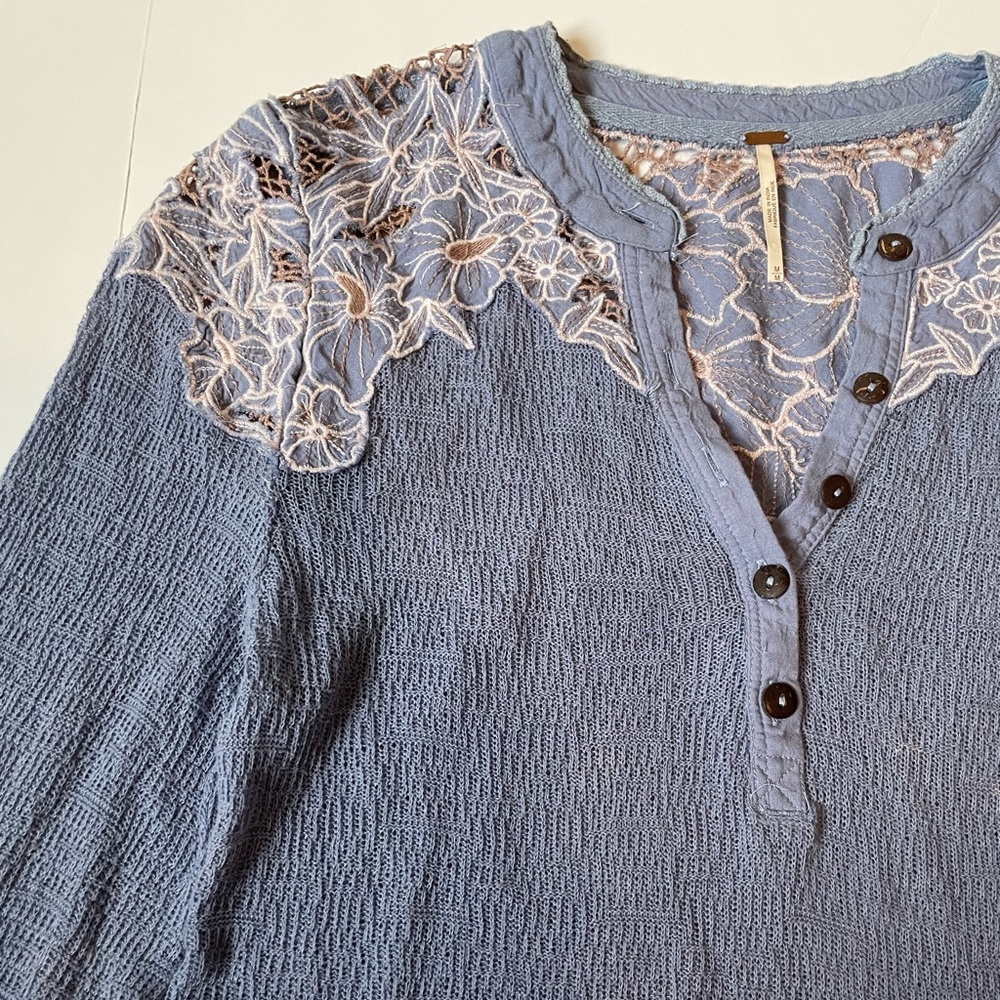 Free People Easy Breezy Long Sleeve Henley in Dusk Blue - Picture 7 of 11